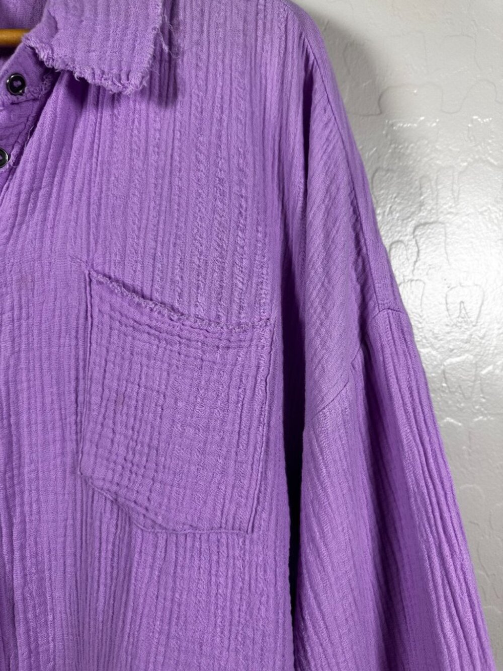 Zenana Lavender Double Gauze Button Down Shirt 100% Cotton Oversized Large - Picture 10 of 11